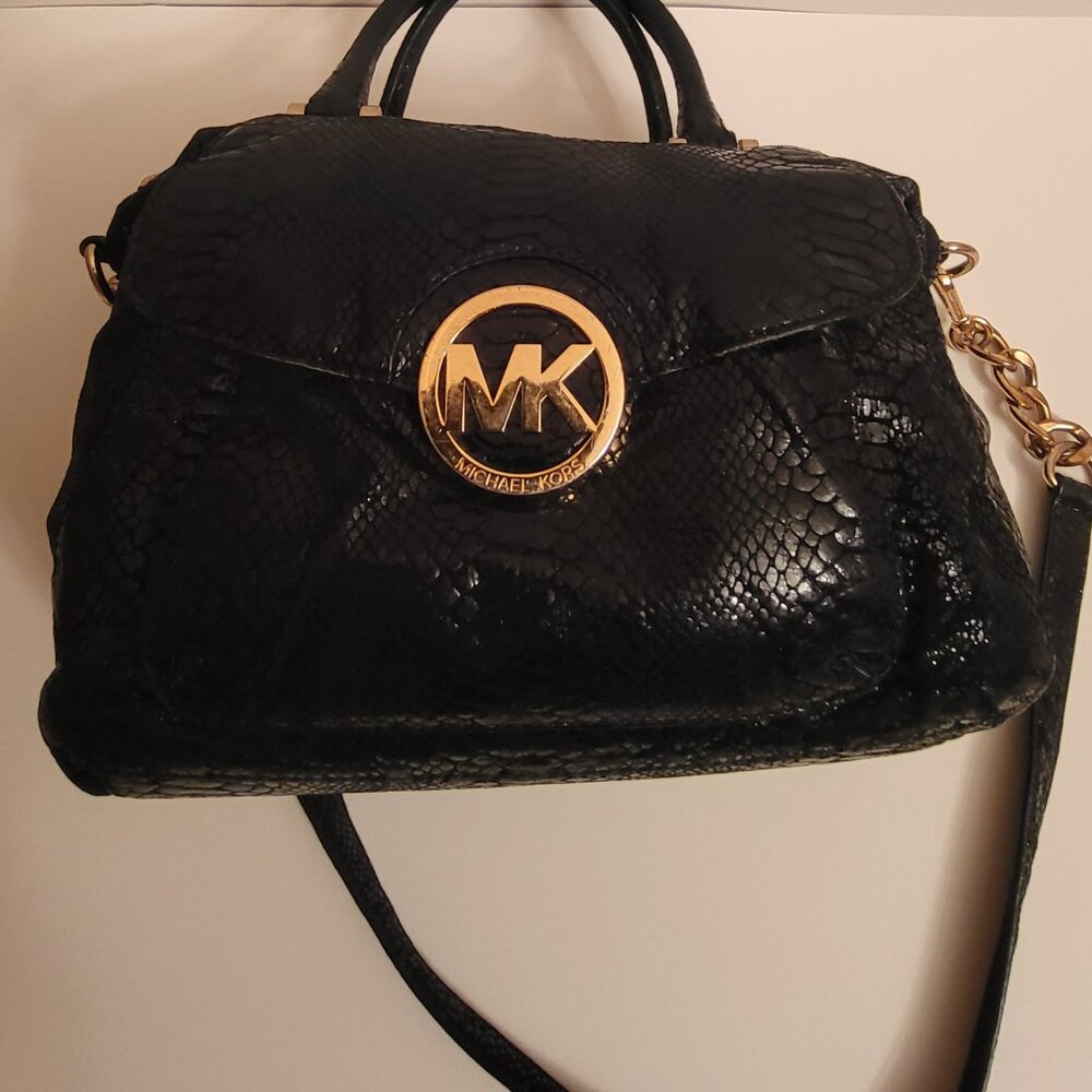 MICHAEL Michael Kors Black Python Embossed Fulton… - image 3